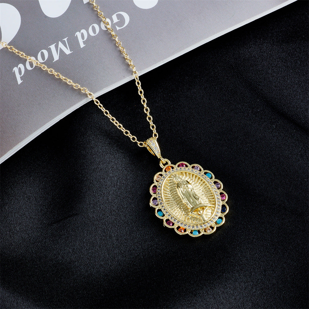 Wholesale Gold Plated Zircon Virgin Mary Alloy Necklaces